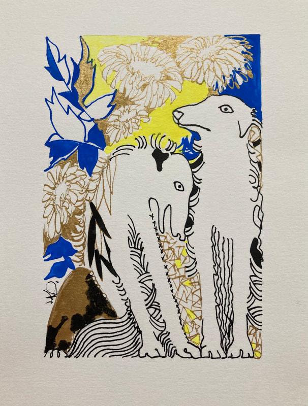 TWO BORZOI DOGS
Original INK painting / drawing  by Katalina Savola.
Size 4x6 inches.
Price $88

All works incorporate a mix of high-quality traditional media, including Sumi and  